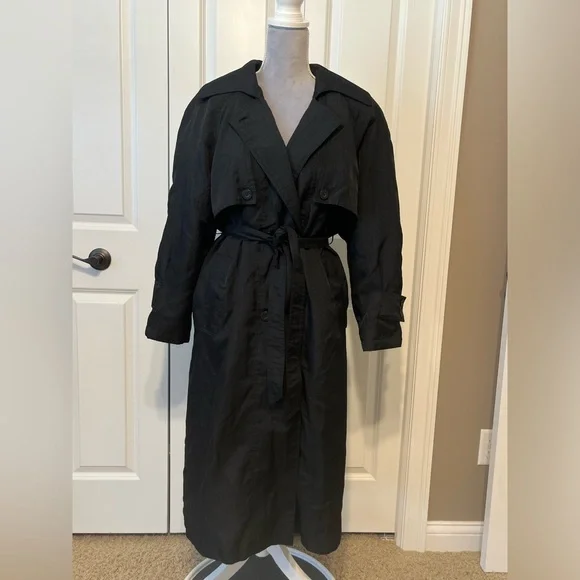 Vintage 70’s 80’s John Weitz Black Lined zip out Rain Trench Coat Sz 8 - Picture 1 of 10